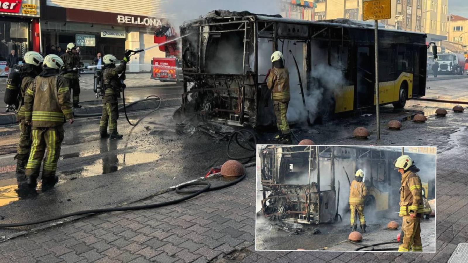 Ümraniye’de İETT otobüsü yanarak kullanılamaz hale geldi
