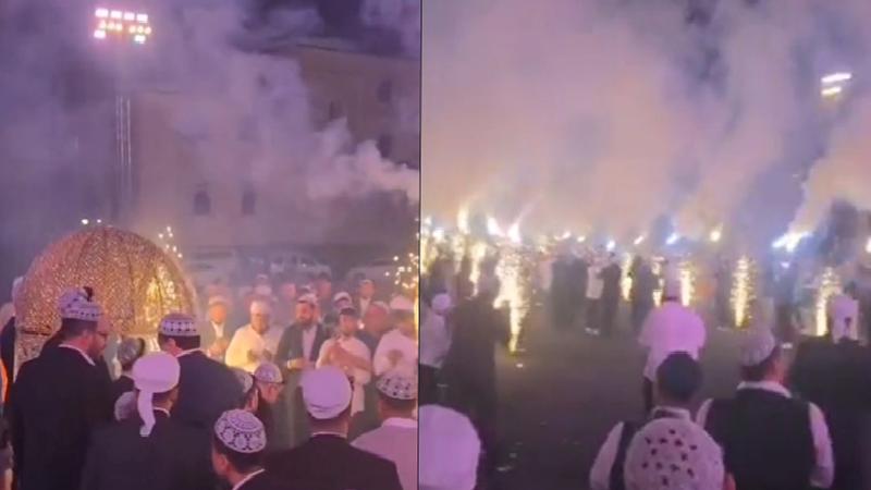 Menzil tarikatı liderinin torununa havai fişekli nişan töreni